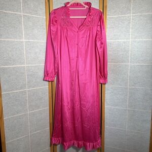 Vintage Lorraine Antron III Nylon Pink Robe‎ Medium Full Button Down Nightgown